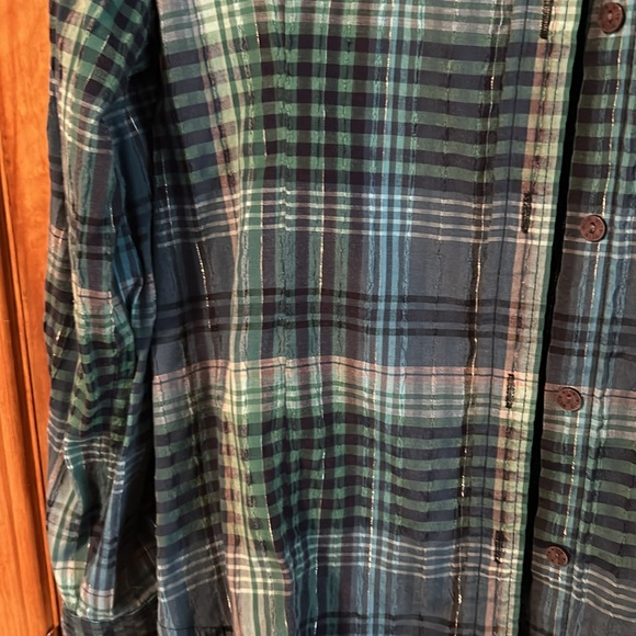 EUC- Green/Teal plaid Alia button down size 18 - Picture 3 of 4